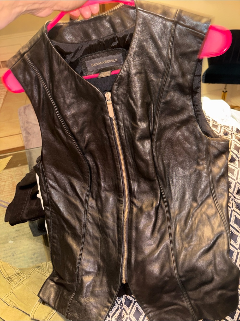 Banana Republic Black Leather Sleeveless Zip-Front Vest size 8